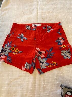 Old Navy Red Floral Casual Linen-Blend Women's Shorts